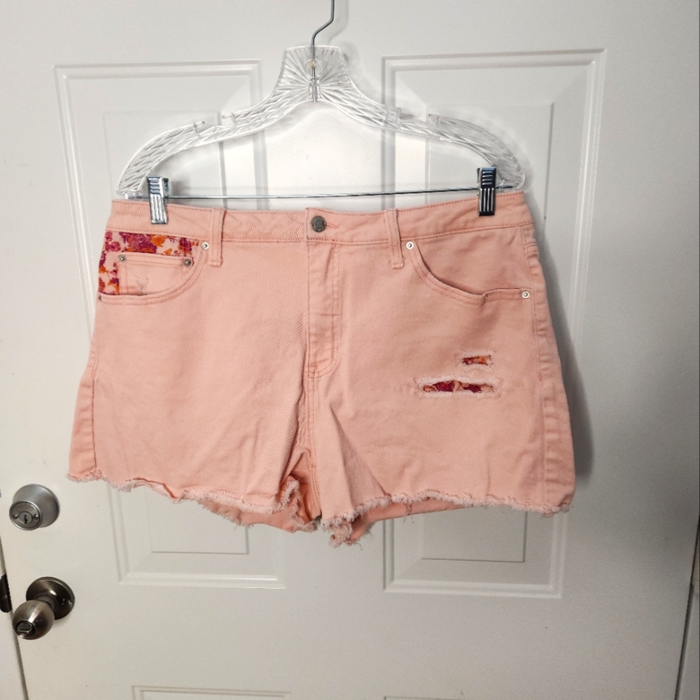 Time and Tru High Rise‎ Patch and Pink Fringed Shorts Size 16